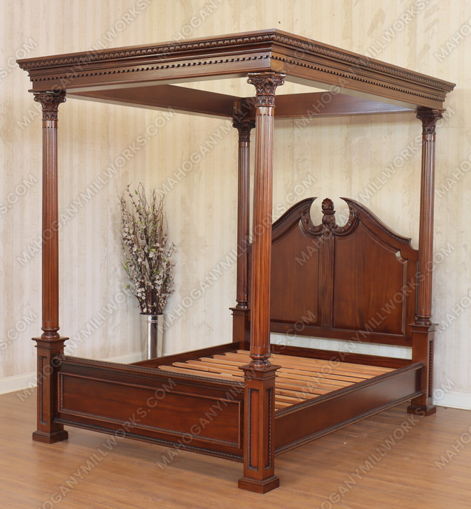 Walnut Roman Four Post Canopy Bed (Queen)