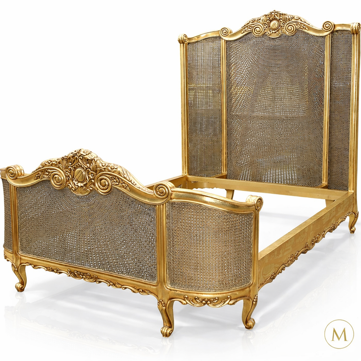Antiqued Gold Rattan Country Cottage Bed