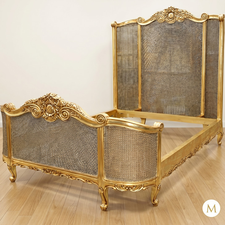 Antiqued Gold Rattan Country Cottage Bed