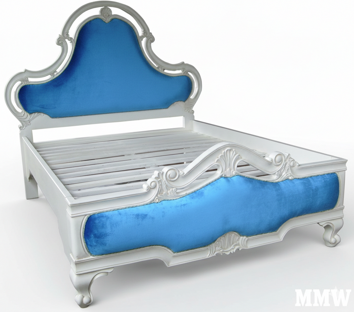 French Rococo Hand-Carved Upholstered Bed