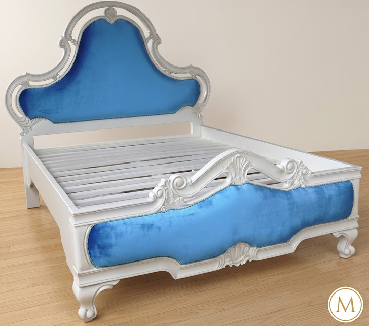 French Rococo Hand-Carved Upholstered Bed