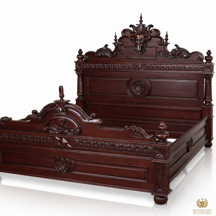Red Mahogany Gothic Gargoyle Bed