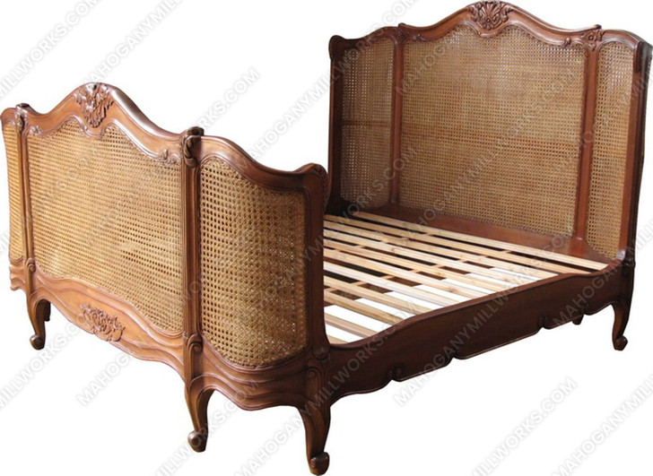 Pecan Cane Rattan Country Farmhouse Panel Bed