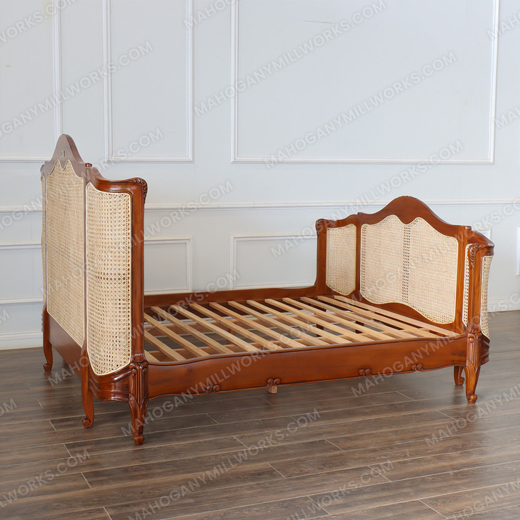Pecan Cane Rattan Country Farmhouse Bed