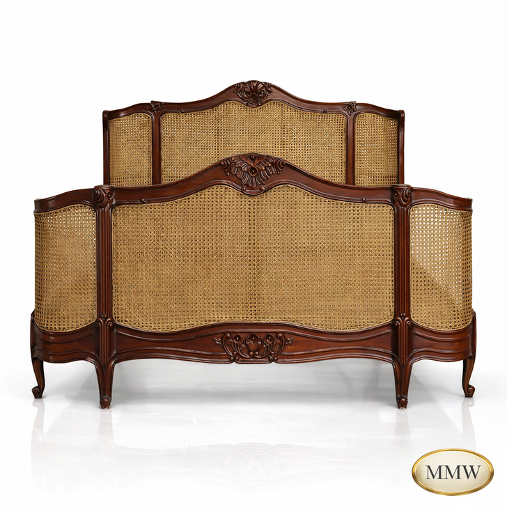 Pecan Cane Rattan Country Farmhouse Bed
