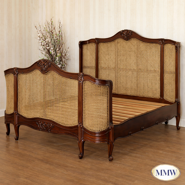 Pecan Cane Rattan Country Farmhouse Bed