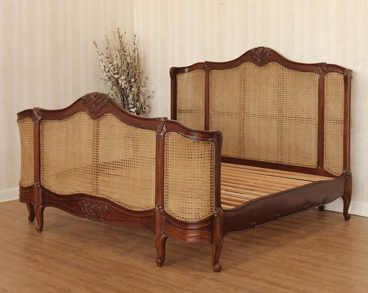 Pecan Cane Rattan Country Farmhouse Bed