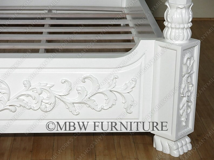 Solid Mahogany White Finish Ca King Canopy Poster Bed