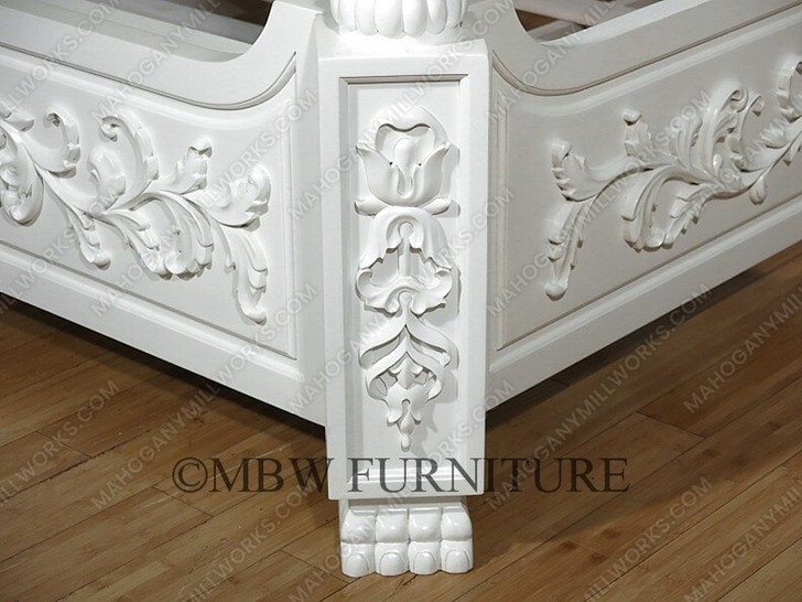 White Carved Four Poster Canopy Bed
