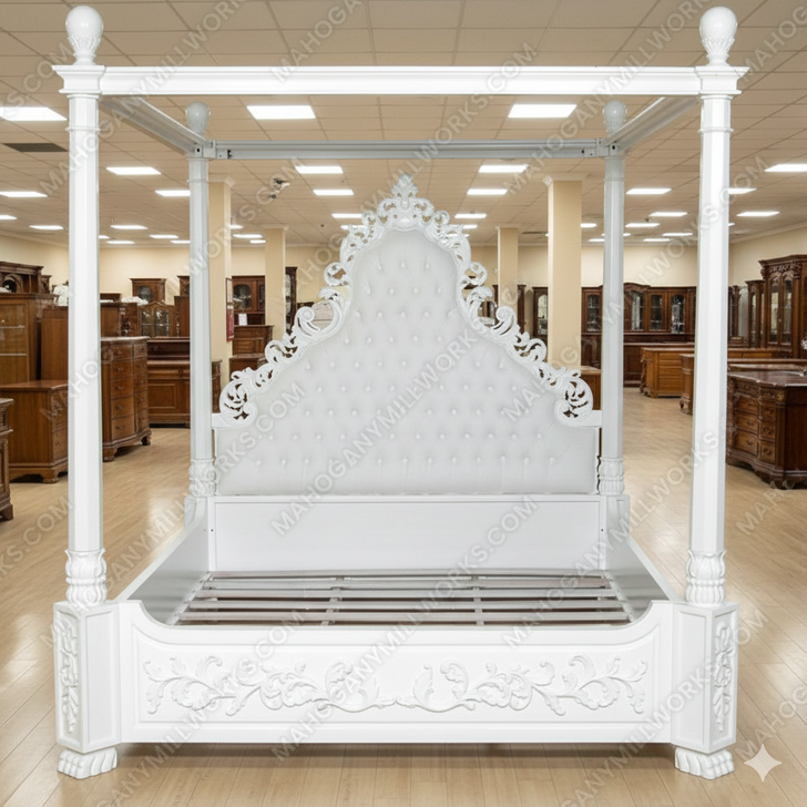 Solid Mahogany White Finish Ca King Canopy Poster Bed
