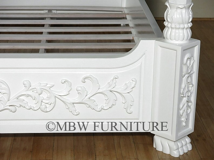 White Carved Four Poster Canopy Bed