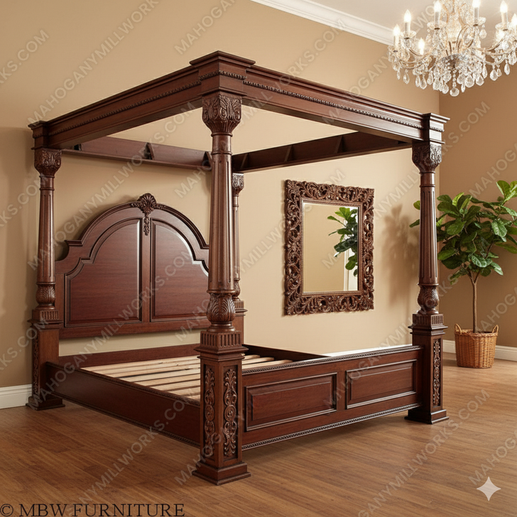 Solid Mahogany Roman California King Poster Bed