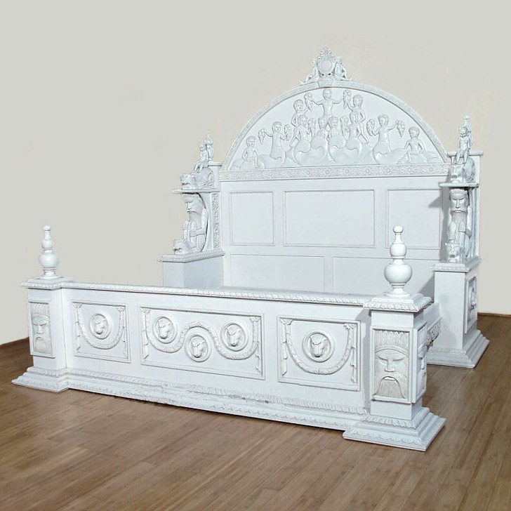 White Gothic Ornate Heavily Carved Bed