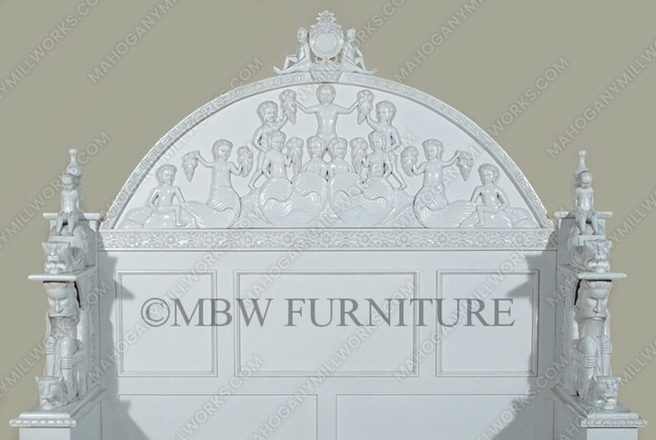 White Neoclassical Empire Revival Hand-Carved Bed