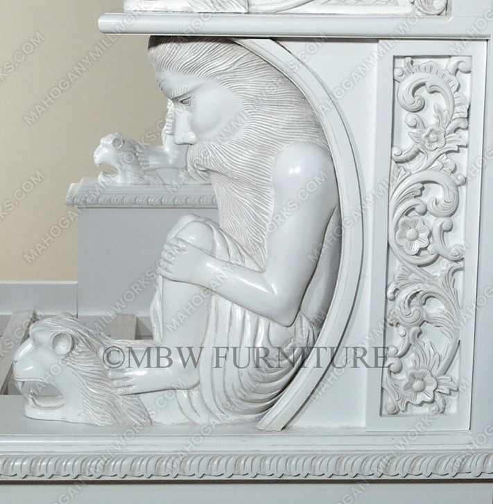 White Neoclassical Empire Revival Hand-Carved Bed