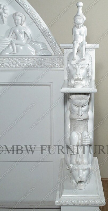 White Neoclassical Empire Revival Hand-Carved Bed