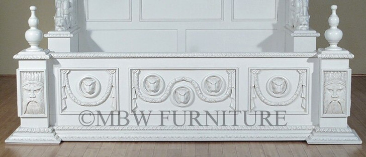 White Neoclassical Empire Revival Hand-Carved Bed