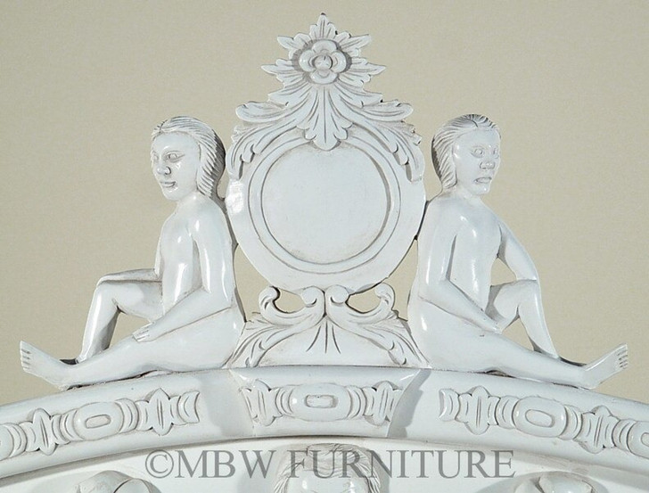 White Neoclassical Empire Revival Hand-Carved Bed