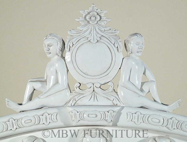 White Neoclassical Empire Revival Hand-Carved Bed