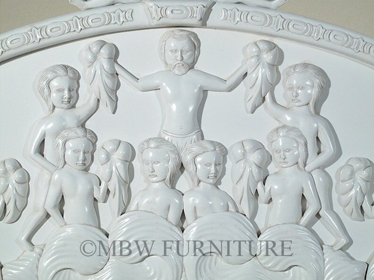 White Neoclassical Empire Revival Hand-Carved Bed