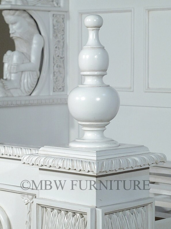 White Neoclassical Empire Revival Hand-Carved Bed