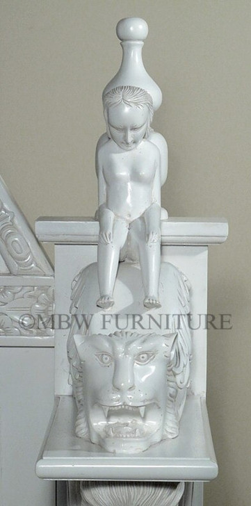 White Neoclassical Empire Revival Hand-Carved Bed