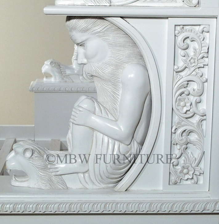 White Neoclassical Empire Revival Hand-Carved Bed