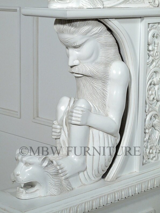 White Neoclassical Empire Revival Hand-Carved Bed