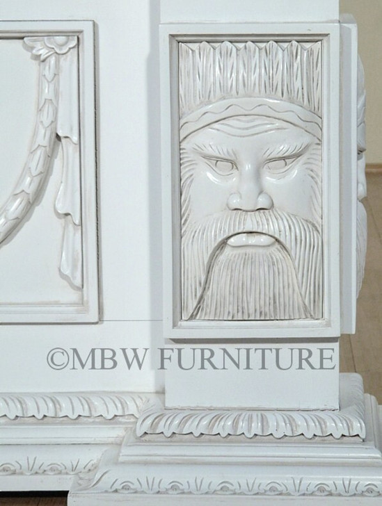 White Neoclassical Empire Revival Hand-Carved Bed