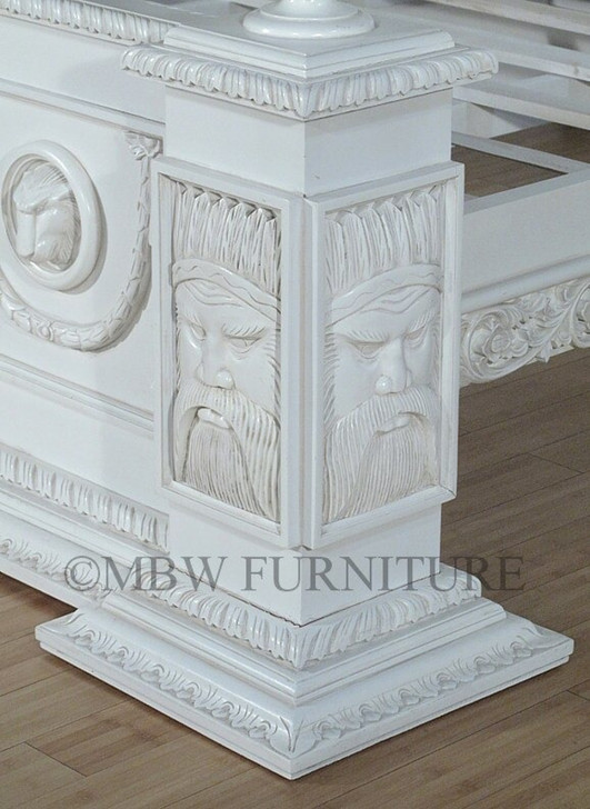 White Neoclassical Empire Revival Hand-Carved Bed