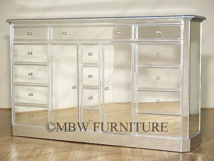 Silver Leaf Mirrored 15-Drawer Dresser