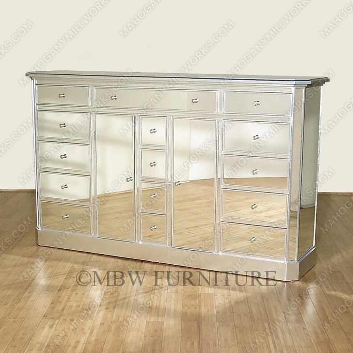 Silver Leaf Mirrored 15-Drawer Dresser
