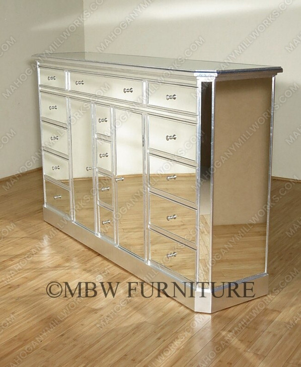 Silver Leaf Mirrored 15-Drawer Dresser