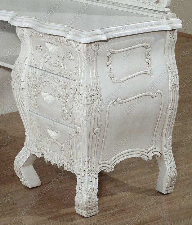 Antiqued White French Rococo Vanity Mirror Dresser