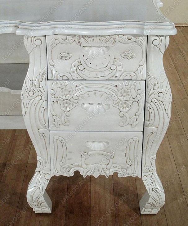 Antiqued White French Rococo Vanity Mirror Dresser