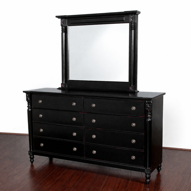 Distressed Black 8 Drawer Dresser w/ Mirror