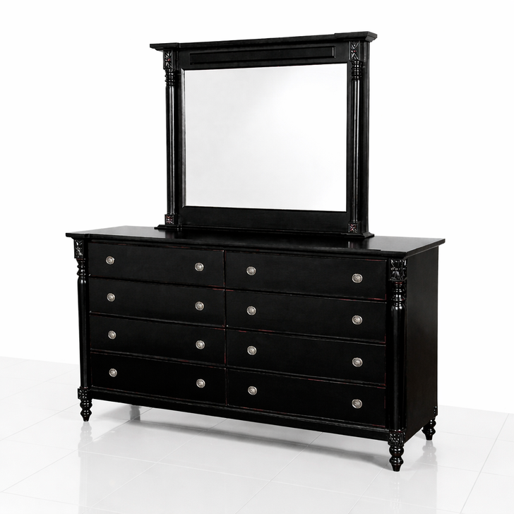 Distressed Black 8 Drawer Dresser w/ Mirror