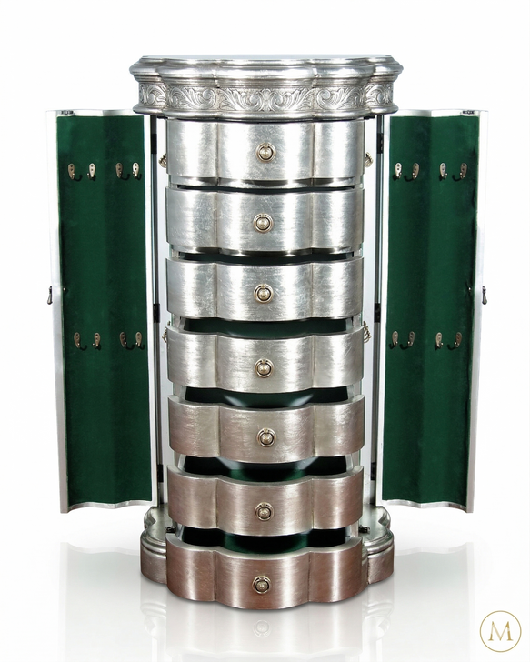 Silver Leaf 7-Drawer Jewelry Chest / Armoire