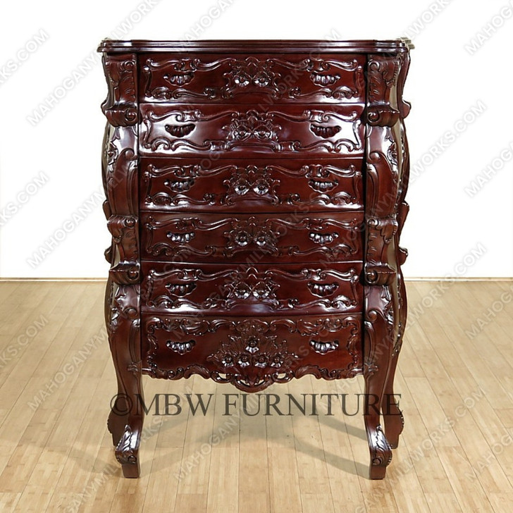 Dark Mahogany French Rococo 6-Drawer Chest