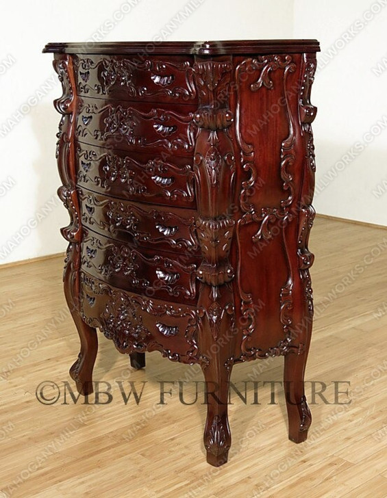 Dark Mahogany French Rococo 6-Drawer Chest