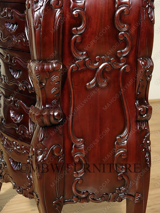 Solid Chocolate Mahogany French Rococo 6-Drawer Chest of Drawers