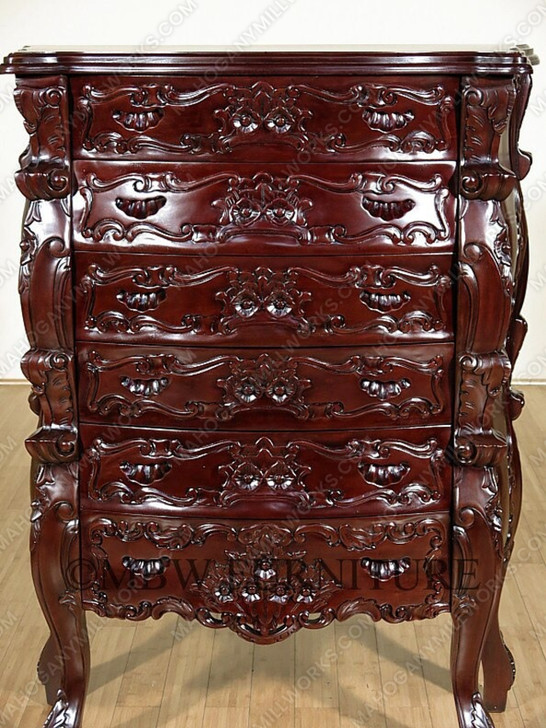 Dark Mahogany French Rococo 6-Drawer Chest