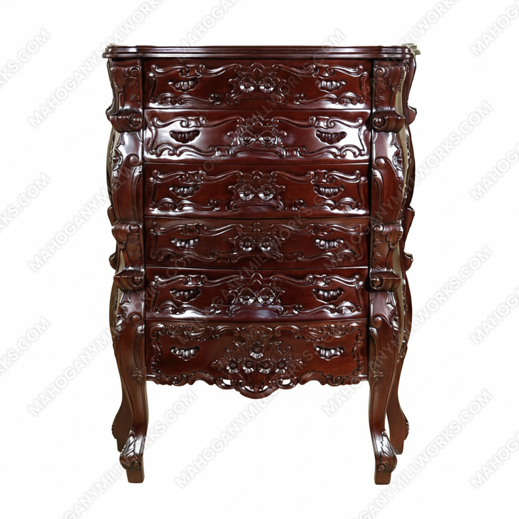 Solid Chocolate Mahogany French Rococo 6-Drawer Chest of Drawers
