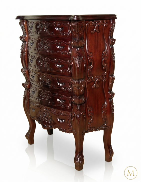 Dark Mahogany French Rococo 6-Drawer Chest