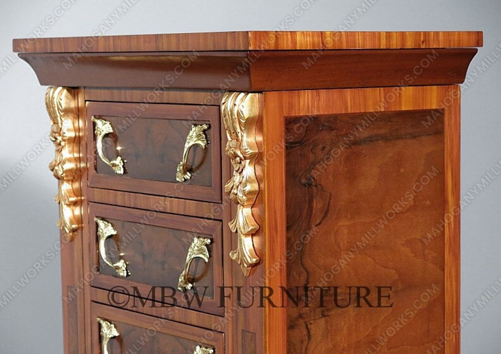 Burl Walnut French 7-Drawer Jewelry Chest