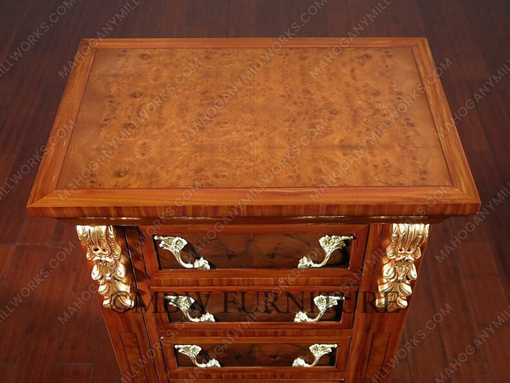 Burl Walnut French 7-Drawer Jewelry Chest