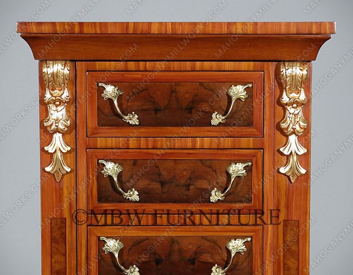 Burl Walnut French 7-Drawer Jewelry Chest