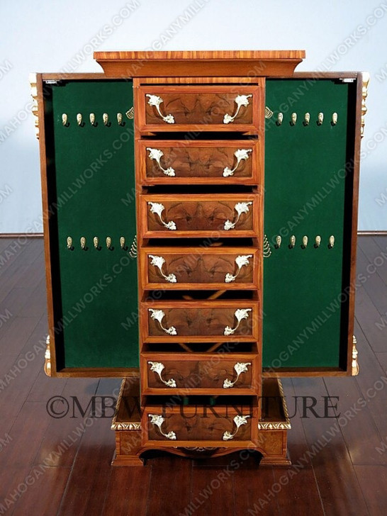 Burl Walnut French 7-Drawer Jewelry Chest