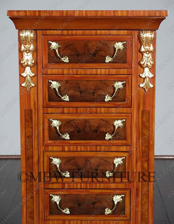 Burl Walnut French 7-Drawer Jewelry Chest