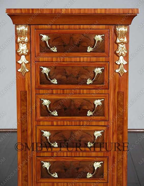 Burl Walnut French 7-Drawer Jewelry Chest